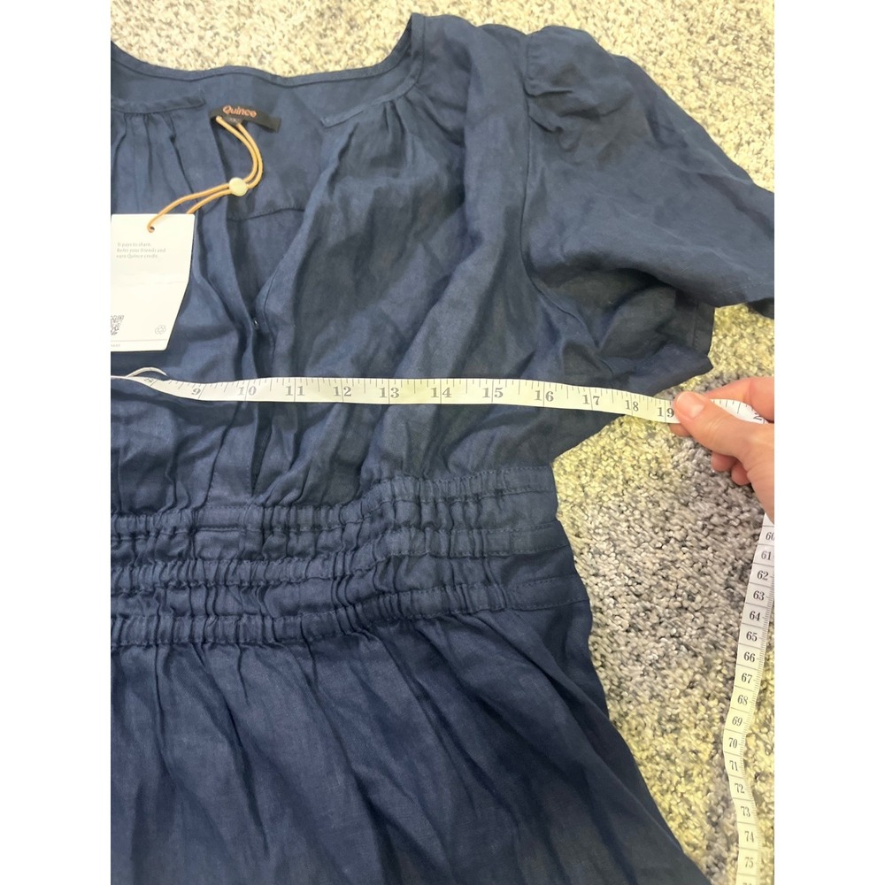 Quince 100% European Linen Smocked Waist Tiered Maxi Dress Navy Blue Medium NWT - Picture 6 of 14